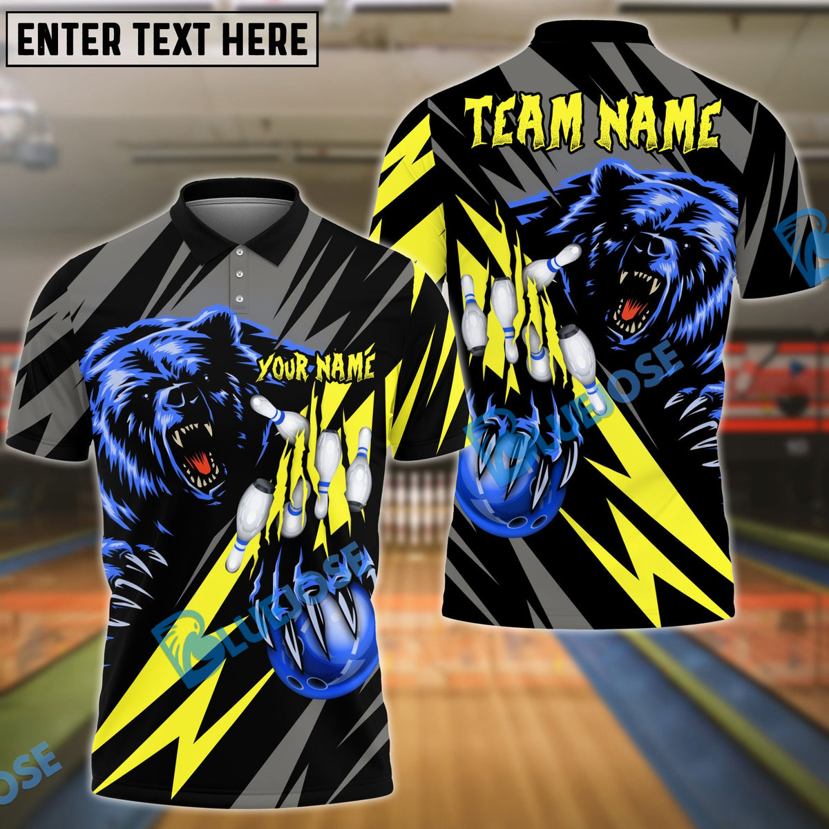 BlueJose Bowling And Pins Lightning Bear Customized Name, Team Name 3D Shirt (4 Colors)