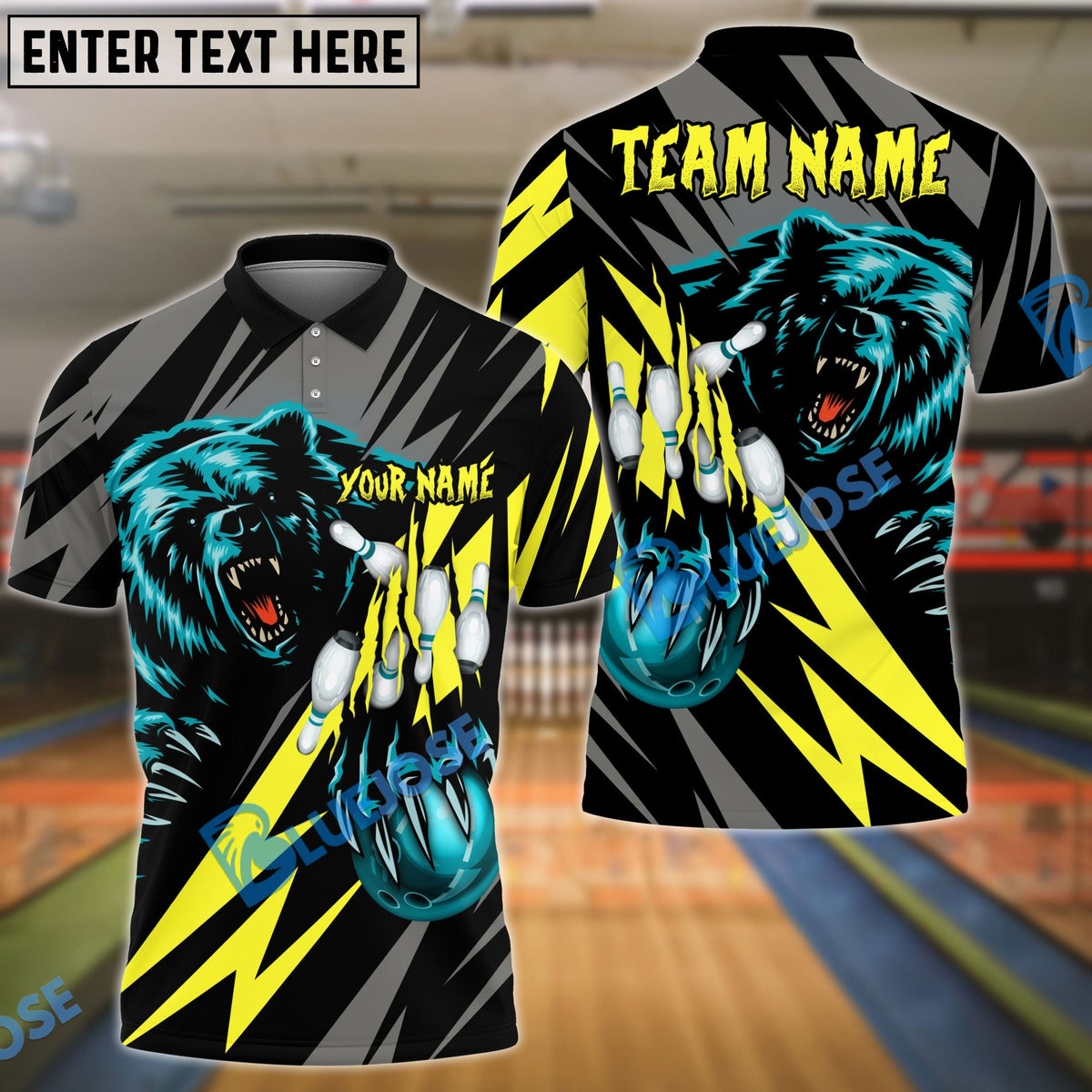 BlueJose Bowling And Pins Lightning Bear Customized Name, Team Name 3D Shirt (4 Colors)