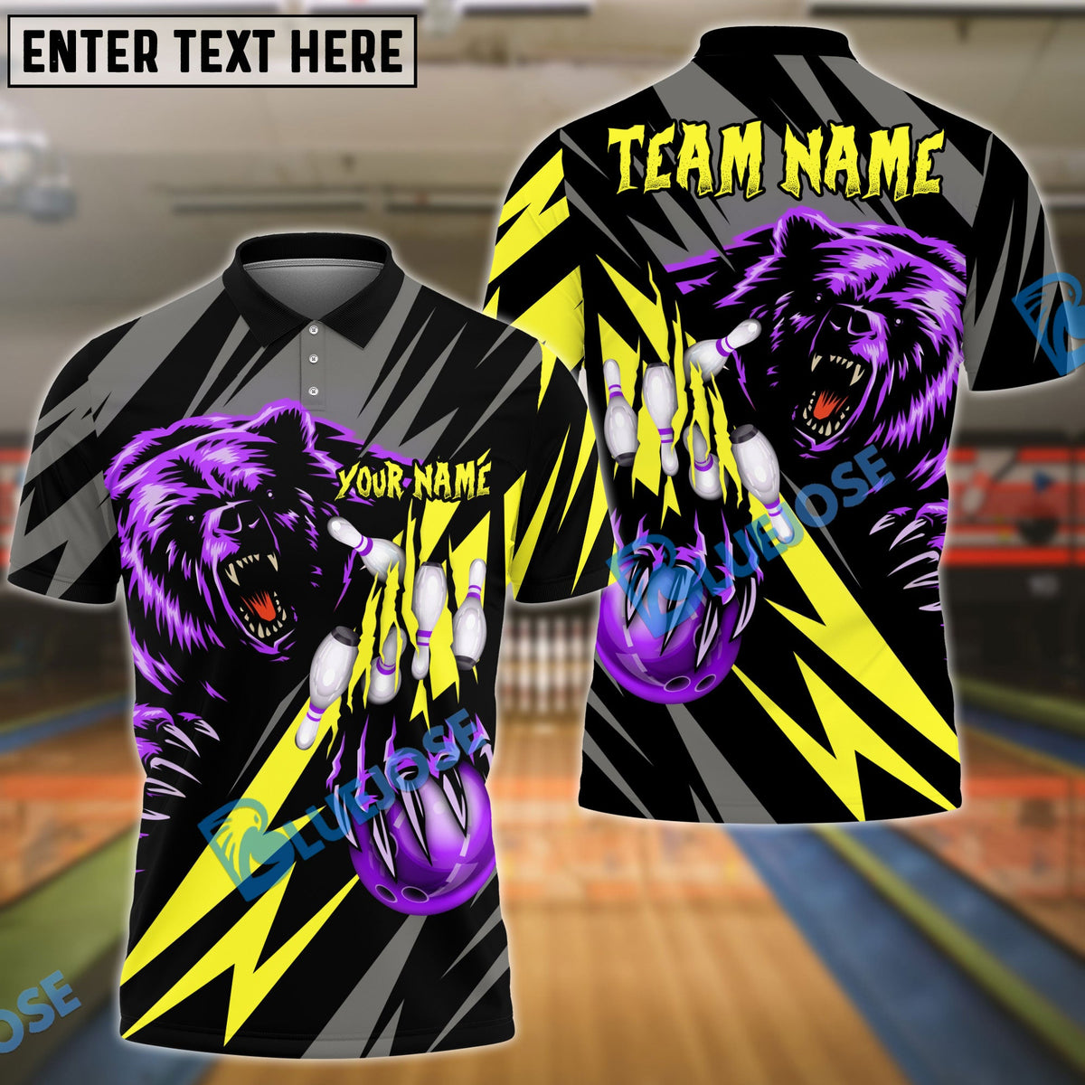 BlueJose Bowling And Pins Lightning Bear Customized Name, Team Name 3D Shirt (4 Colors)
