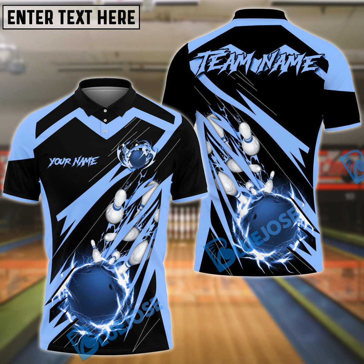 BlueJose Bowling And Pins Thunder Falling Pattern Customized Name, Team Name 3D Shirt (4 Colors)