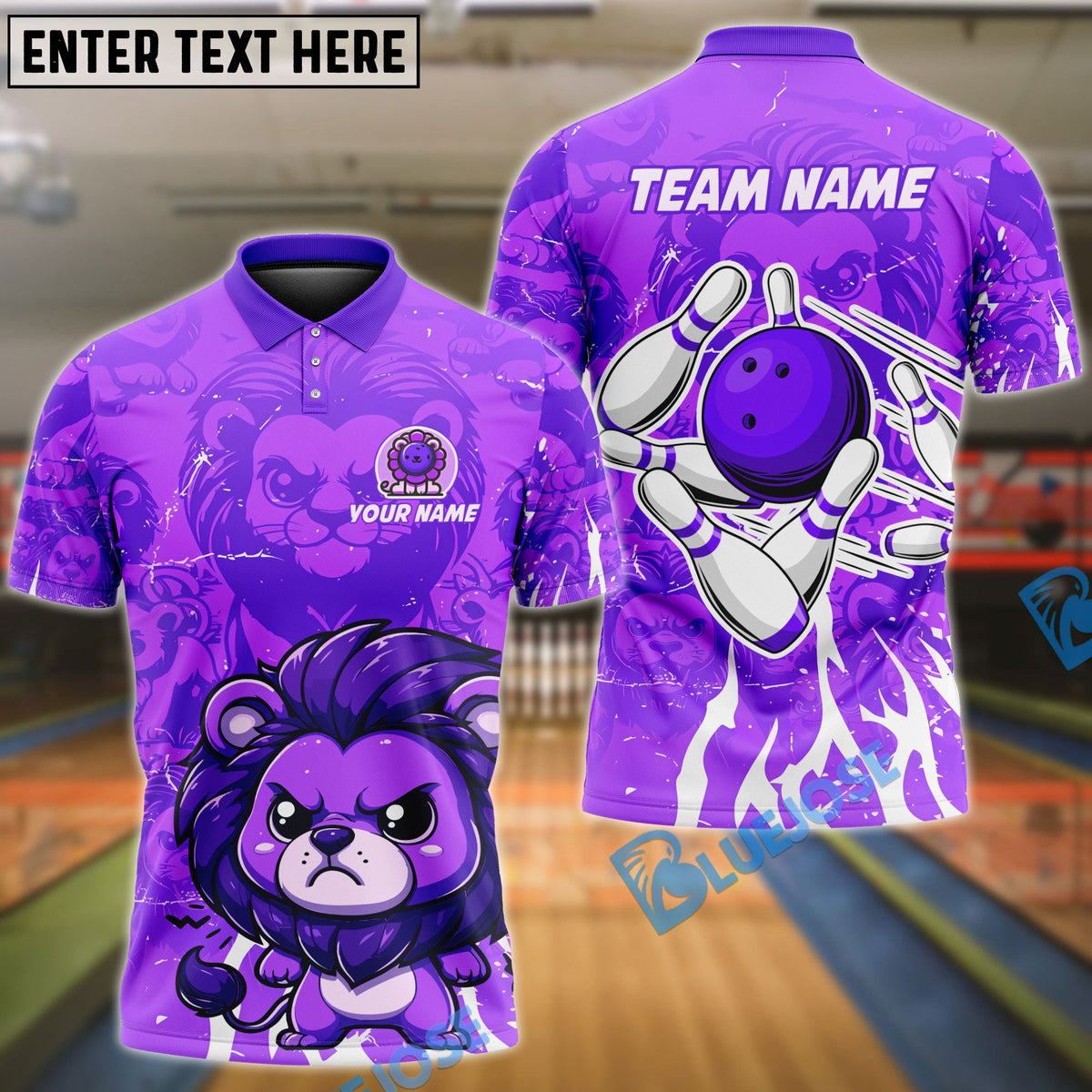 BlueJose Bowling And Pins Cute Lion Customized Name, Team Name 3D Shirt (4 Colors)