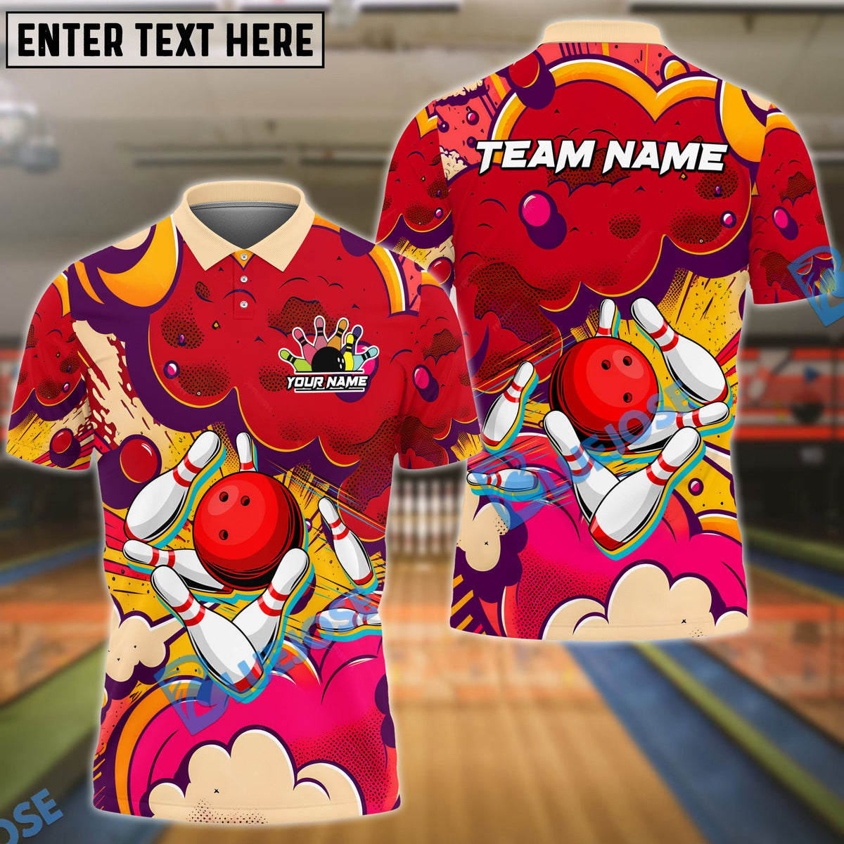 BlueJose Bowling Retro Graffiti 2 Customized Name, Team Name 3D Shirt (4 Colors)