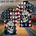 BlueJose Bowling American Flag Skull Brain Personalized Name, Team Name Unisex Shirt