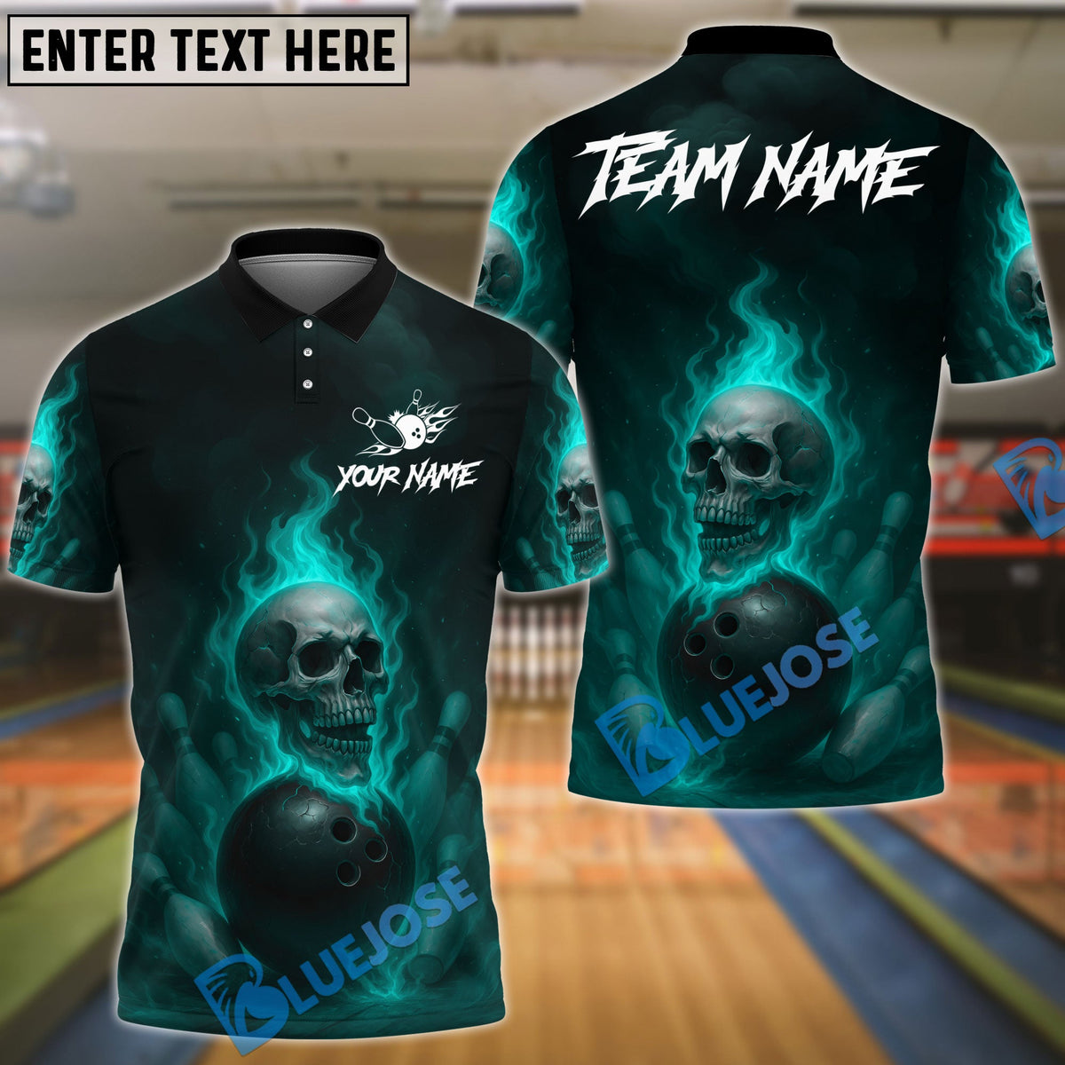 BlueJose Bowling And Pins Fire Skull Lane Streetwear Customized Name, Team Name 3D Shirt (4 Colors)