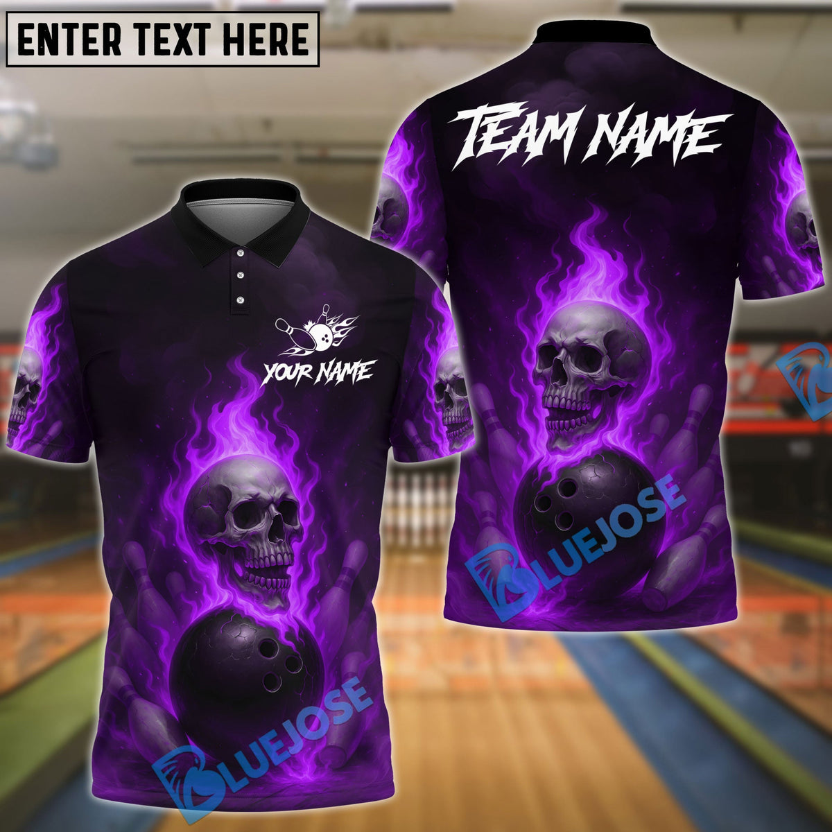 BlueJose Bowling And Pins Fire Skull Lane Streetwear Customized Name, Team Name 3D Shirt (4 Colors)