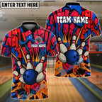 BlueJose Bowling And Pins Oldschool Graffiti Customized Name, Team Name 3D Shirt (4 Colors)
