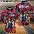 BlueJose Bowling And Pins Oldschool Graffiti Customized Name, Team Name 3D Shirt (4 Colors)