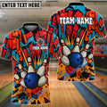 BlueJose Bowling And Pins Oldschool Graffiti Customized Name, Team Name 3D Shirt (4 Colors)