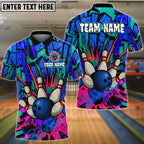 BlueJose Bowling And Pins Oldschool Graffiti Customized Name, Team Name 3D Shirt (4 Colors)