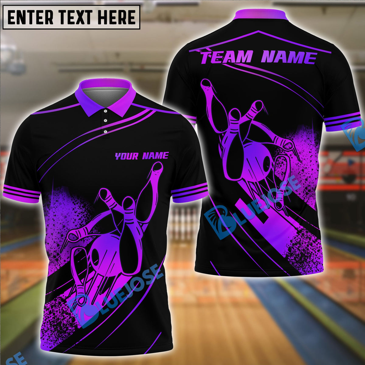 BlueJose Bowling And Pins Dynamic Throw Pose Gold Splatter Art Customized Name, Team Name 3D Shirt (4 Colors)
