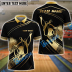 BlueJose Bowling And Pins Dynamic Throw Pose Gold Splatter Art Customized Name, Team Name 3D Shirt (4 Colors)