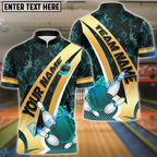 BlueJose Bowling And Pins Gold Flame Power Premium Customized Name, Team Name 3D Shirt (4 Colors)