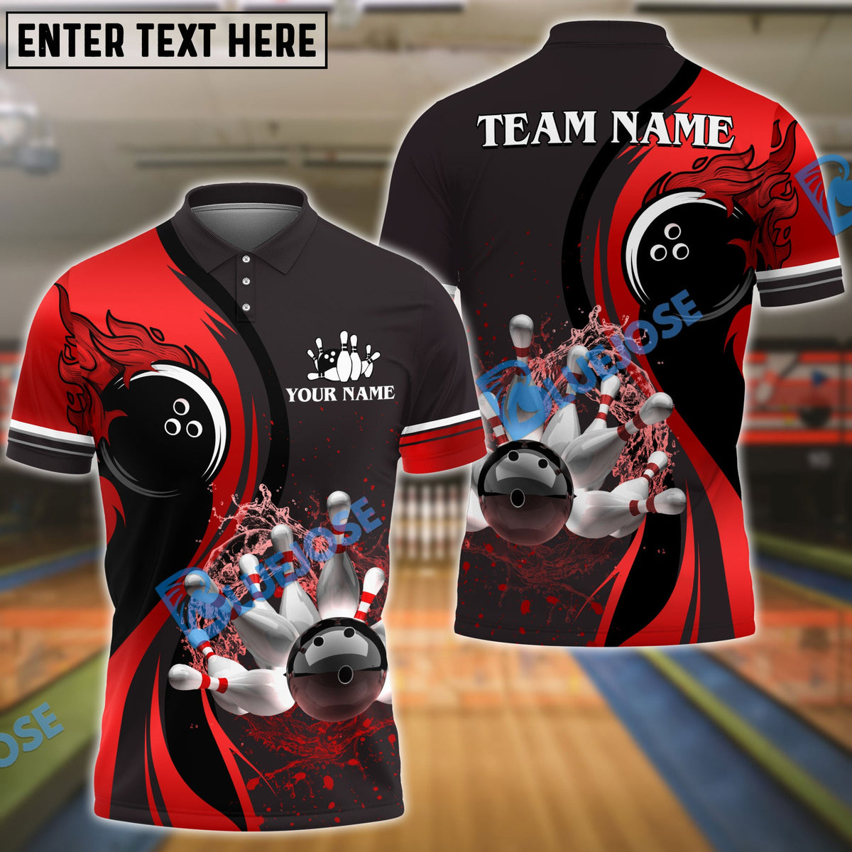 BlueJose Bowling And Pins Golden Splash Customized Name, Team Name 3D Shirt (4 Colors)