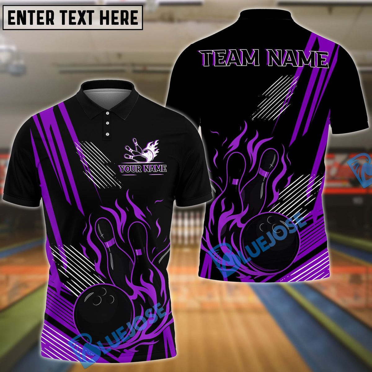 BlueJose Bowling And Pins Flame Strike Minimalist Black Customized Name, Team Name 3D Shirt (4 Colors)