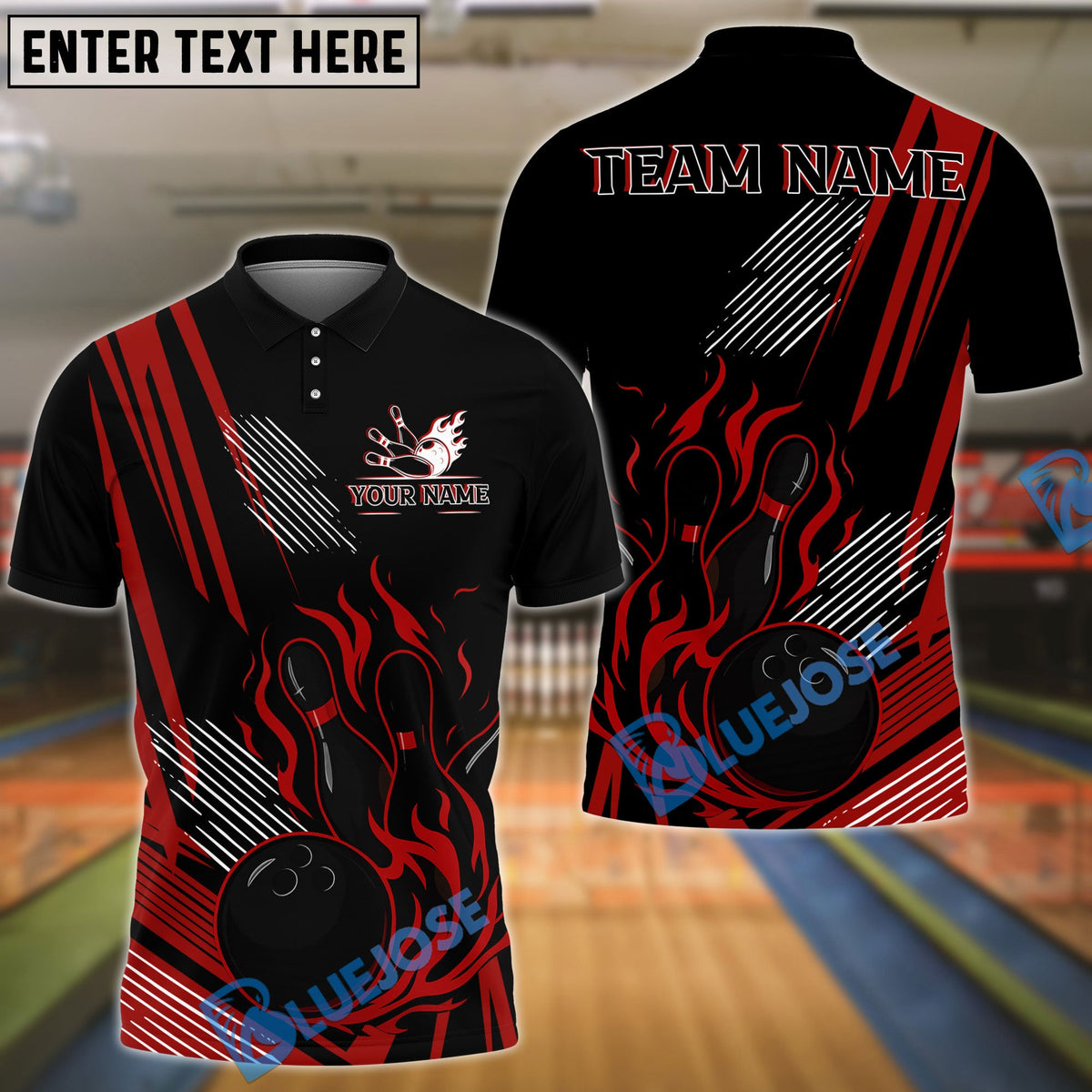 BlueJose Bowling And Pins Flame Strike Minimalist Black Customized Name, Team Name 3D Shirt (4 Colors)