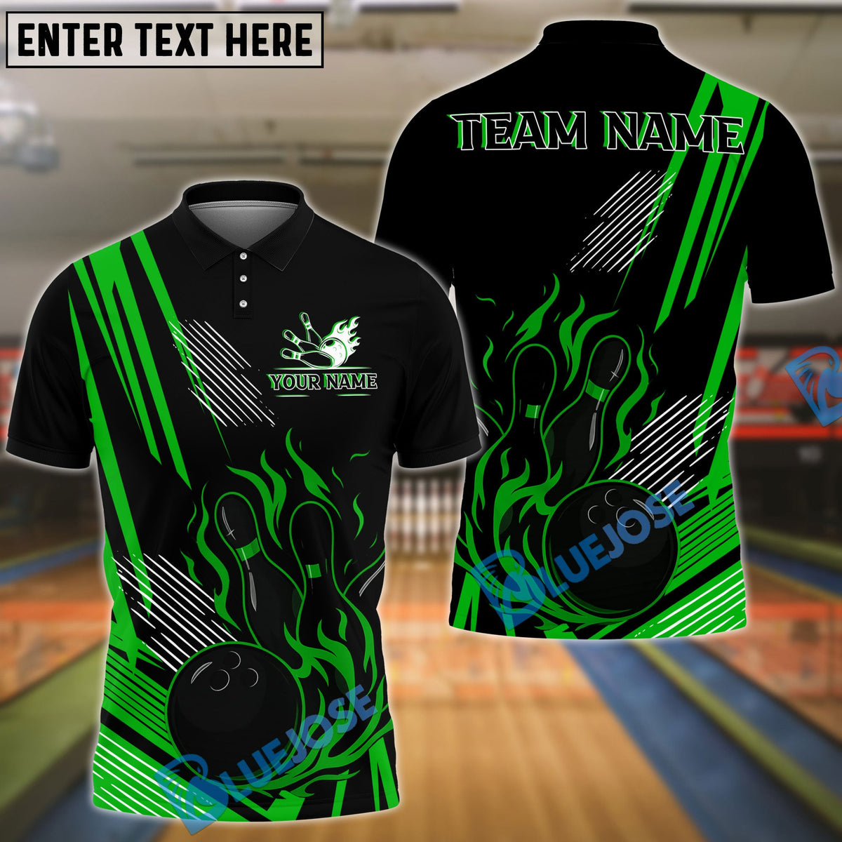 BlueJose Bowling And Pins Flame Strike Minimalist Black Customized Name, Team Name 3D Shirt (4 Colors)