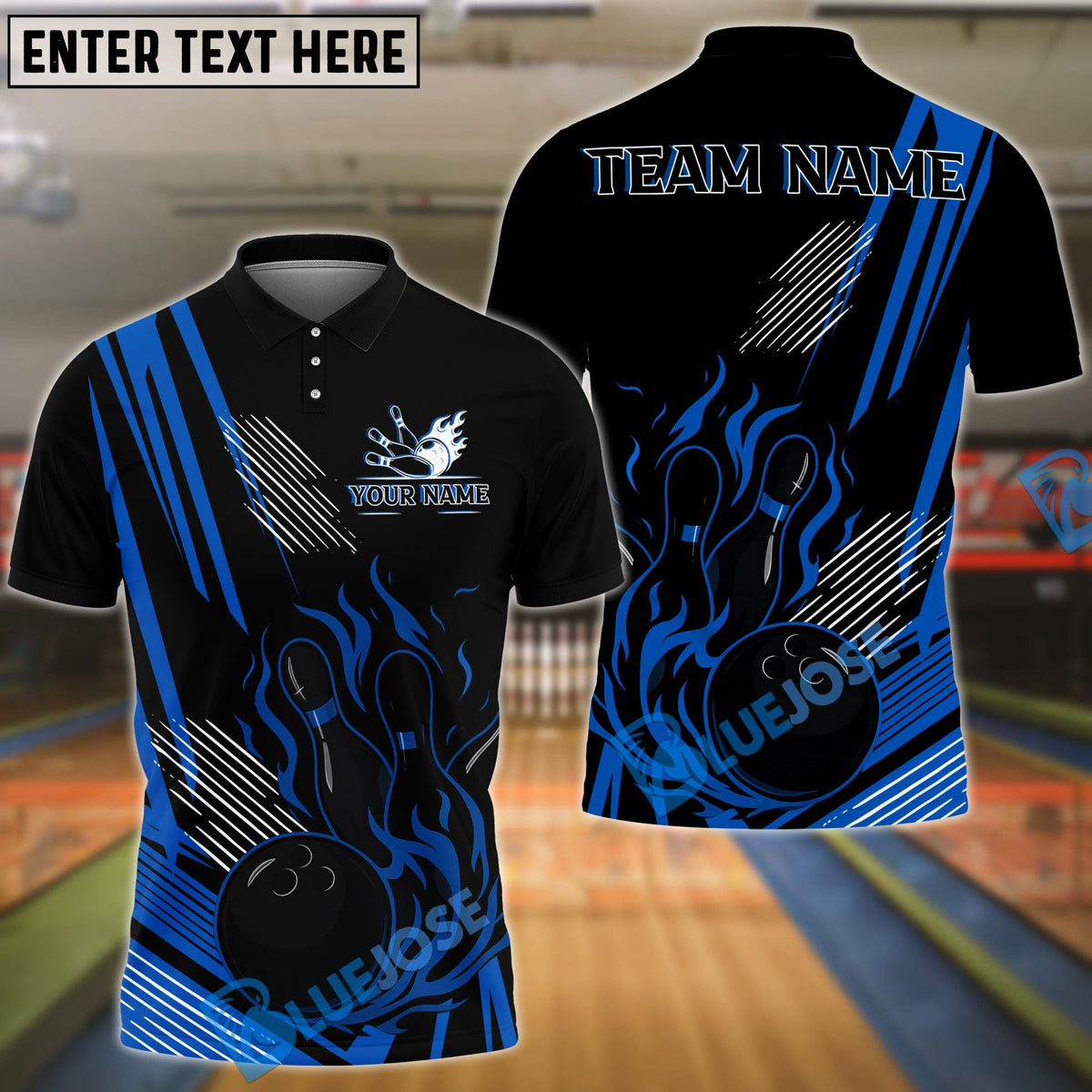 BlueJose Bowling And Pins Flame Strike Minimalist Black Customized Name, Team Name 3D Shirt (4 Colors)
