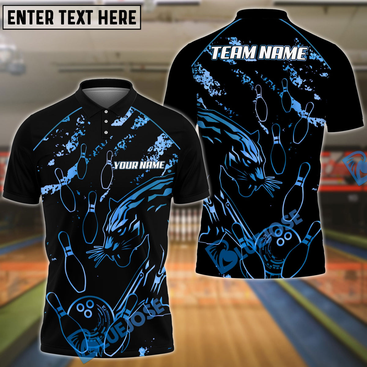 BlueJose Bowling And Pins Golden Panther Customized Name, Team Name 3D Shirt (4 Colors)