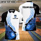 BlueJose Bowling And Pins Flame Ball Royal Design Customized Name, Team Name 3D Shirt (4 Colors)