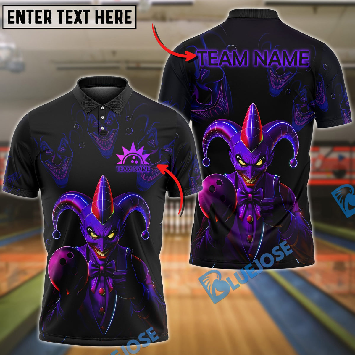 BlueJose Bowling Jester Strike Customized Name, Team Name 3D Shirt (4 Colors)