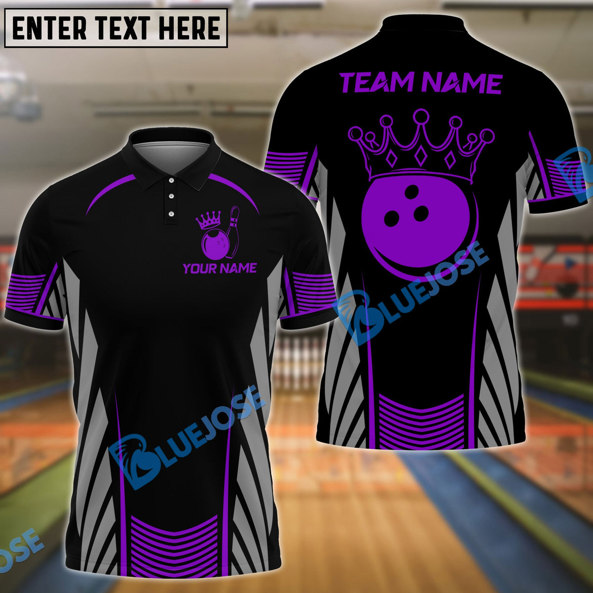 BlueJose Bowling And Pins Golden Crown Design Customized Name, Team Name 3D Shirt (4 Colors)