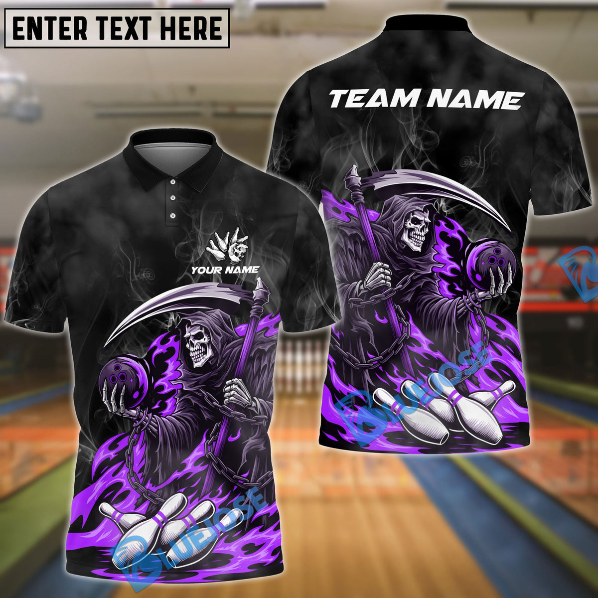 BlueJose Bowling And Pins Flame Reaper Play Customized Name, Team Name 3D Shirt (4 Colors)