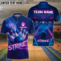 BlueJose Bowling And Pins Neon Strike Lane Customized Name, Team Name 3D Shirt (4 Colors)