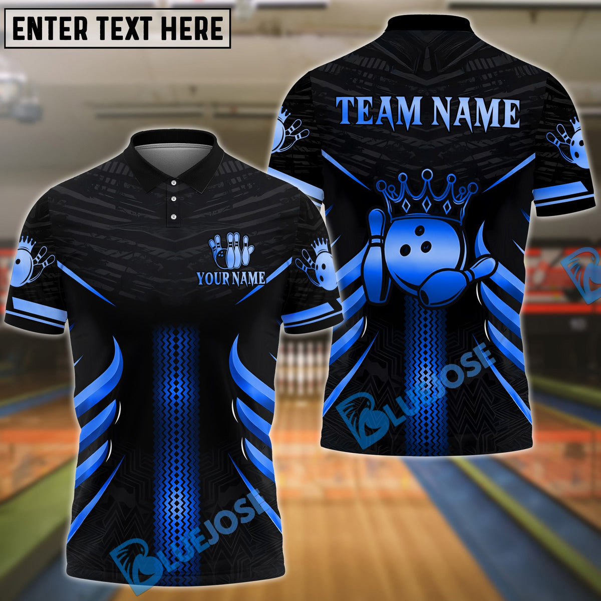 BlueJose Bowling And Pins Crown Punch Style Customized Name, Team Name 3D Shirt (4 Colors)