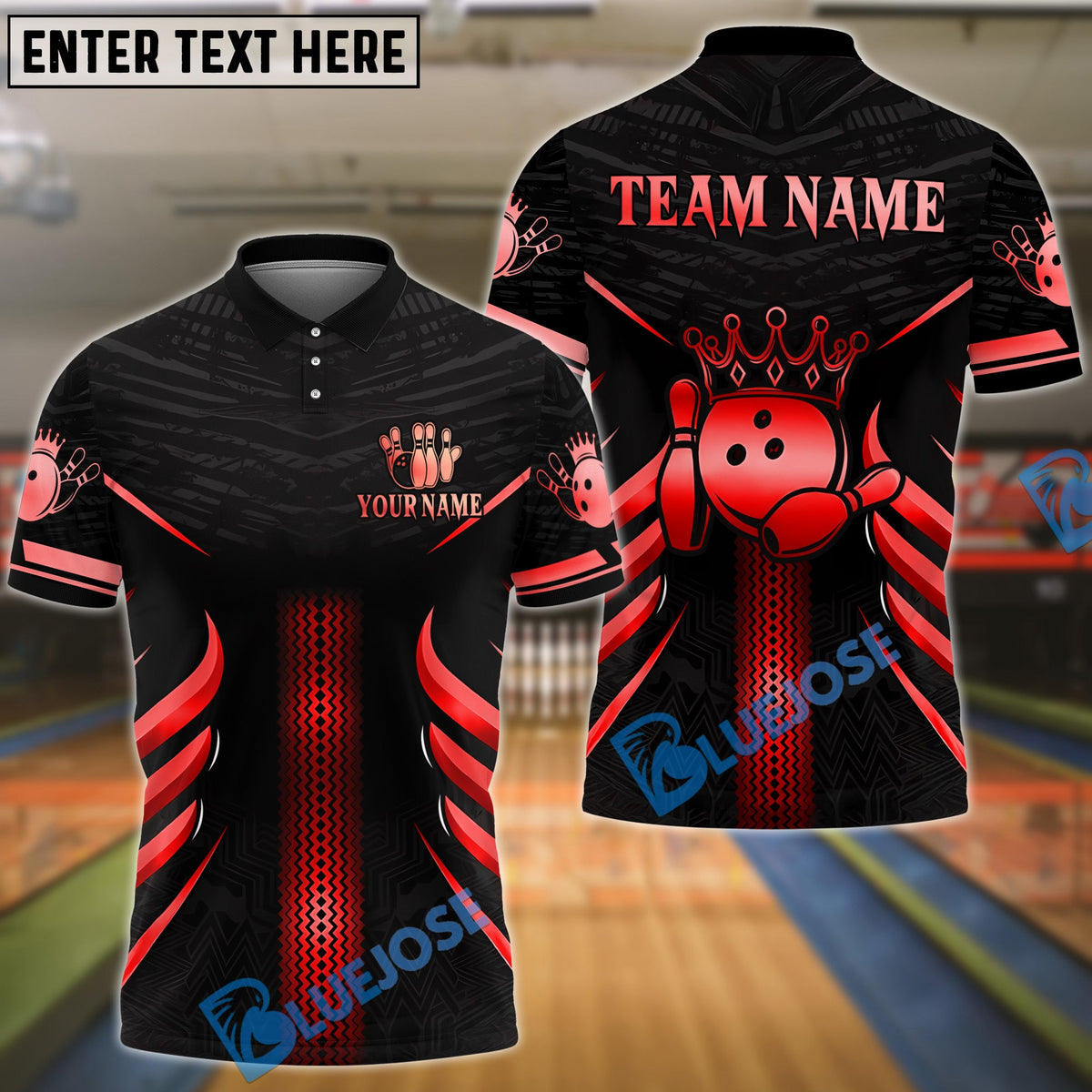 BlueJose Bowling And Pins Crown Punch Style Customized Name, Team Name 3D Shirt (4 Colors)