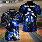 BlueJose Bowling And Pins Dragon Fire Strike Customized Name, Team Name 3D Shirt (4 Colors)
