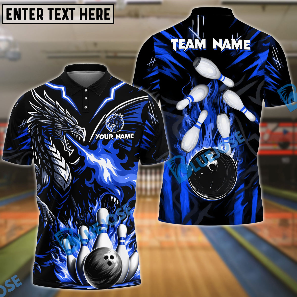 BlueJose Bowling And Pins Dragon Fire Strike Customized Name, Team Name 3D Shirt (4 Colors)