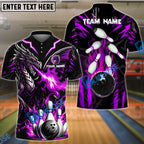 BlueJose Bowling And Pins Dragon Fire Strike Customized Name, Team Name 3D Shirt (4 Colors)