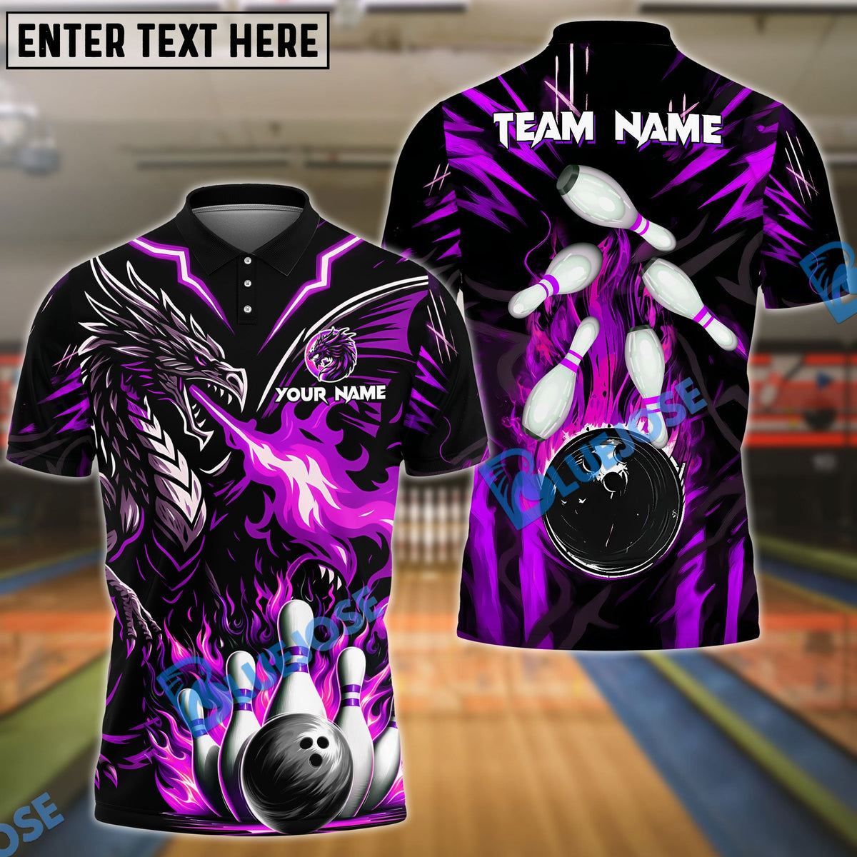 BlueJose Bowling And Pins Dragon Fire Strike Customized Name, Team Name 3D Shirt (4 Colors)