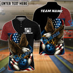 BlueJose Bowling And Pins Patriot Eagle Flag Customized Name, Team Name 3D Shirt (4 Colors)