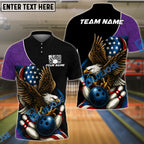 BlueJose Bowling And Pins Patriot Eagle Flag Customized Name, Team Name 3D Shirt (4 Colors)