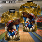 BlueJose Bowling And Pins Patriot Eagle Flag Thunderstorm Customized Name, Team Name 3D Shirt (4 Colors)