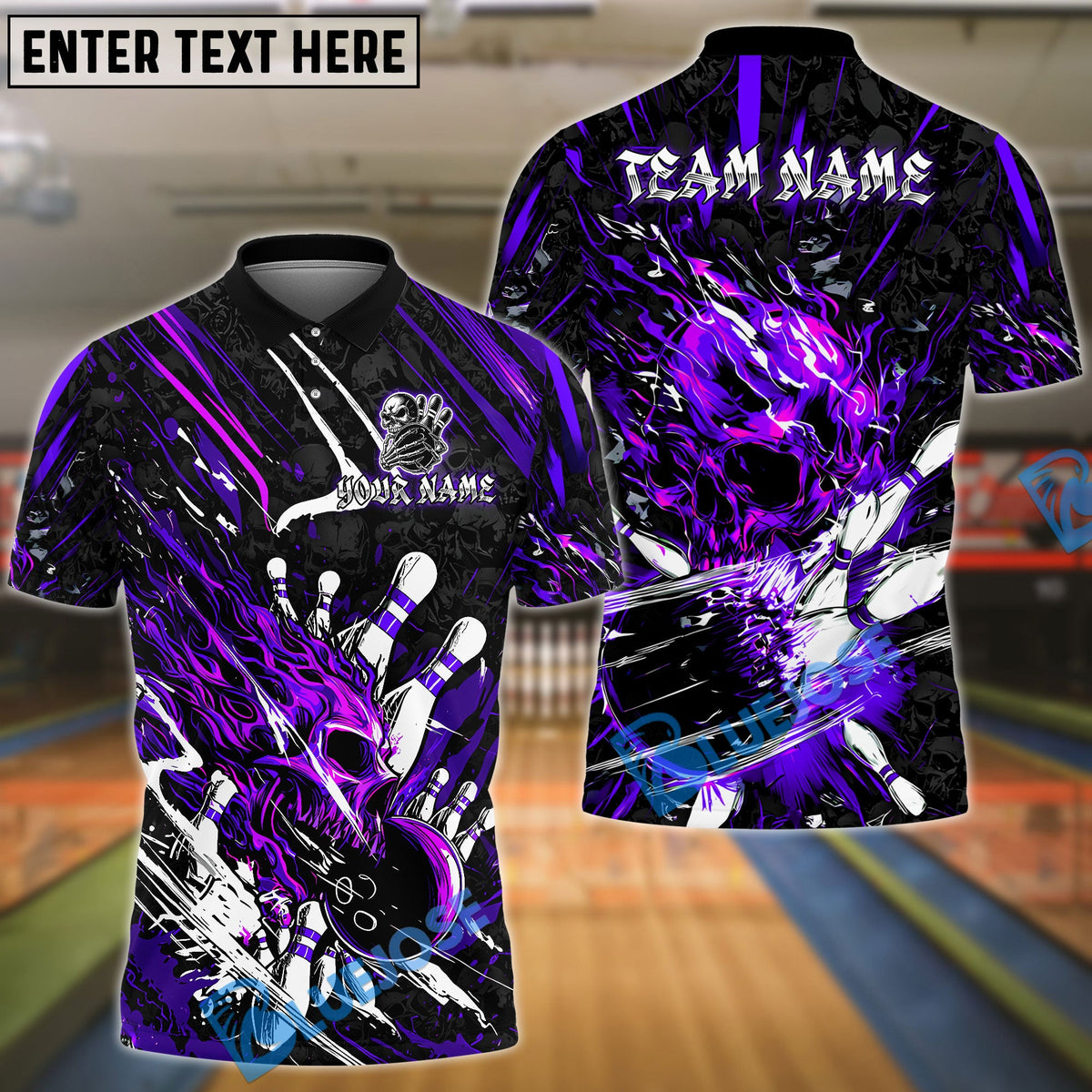 BlueJose Bowling And Pins Flame Skull Strike Customized Name, Team Name 3D Shirt (4 Colors)