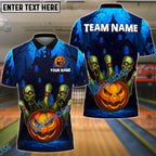 BlueJose Bowling And Pins Halloween Pumpkin Zombie Pins Customized Name, Team Name 3D Shirt (4 Colors)