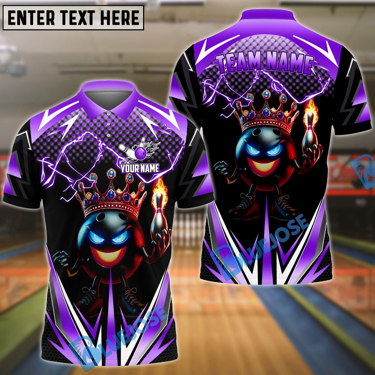 BlueJose Bowling Crown King Flame Customized Name, Team Name 3D Shirt (4 Colors)