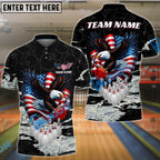 BlueJose Bowling Eagle American Flag Camo Customized Name, Team Name 3D Shirt (4 Colors)
