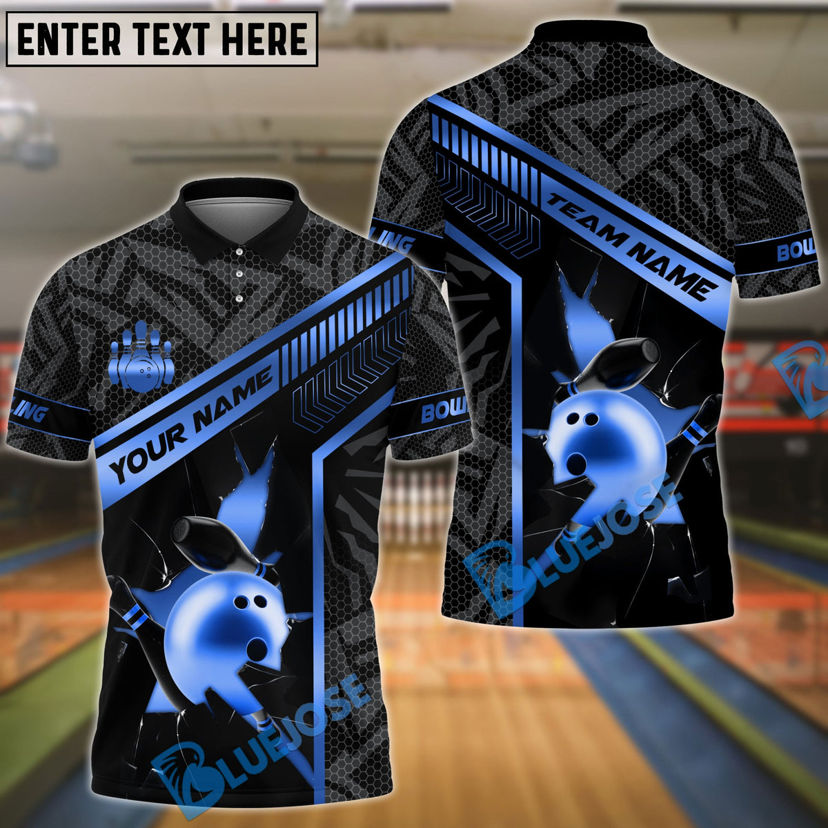 BlueJose Bowling And Pins Gold Strike Line Design Customized Name, Team Name 3D Shirt (4 Colors)
