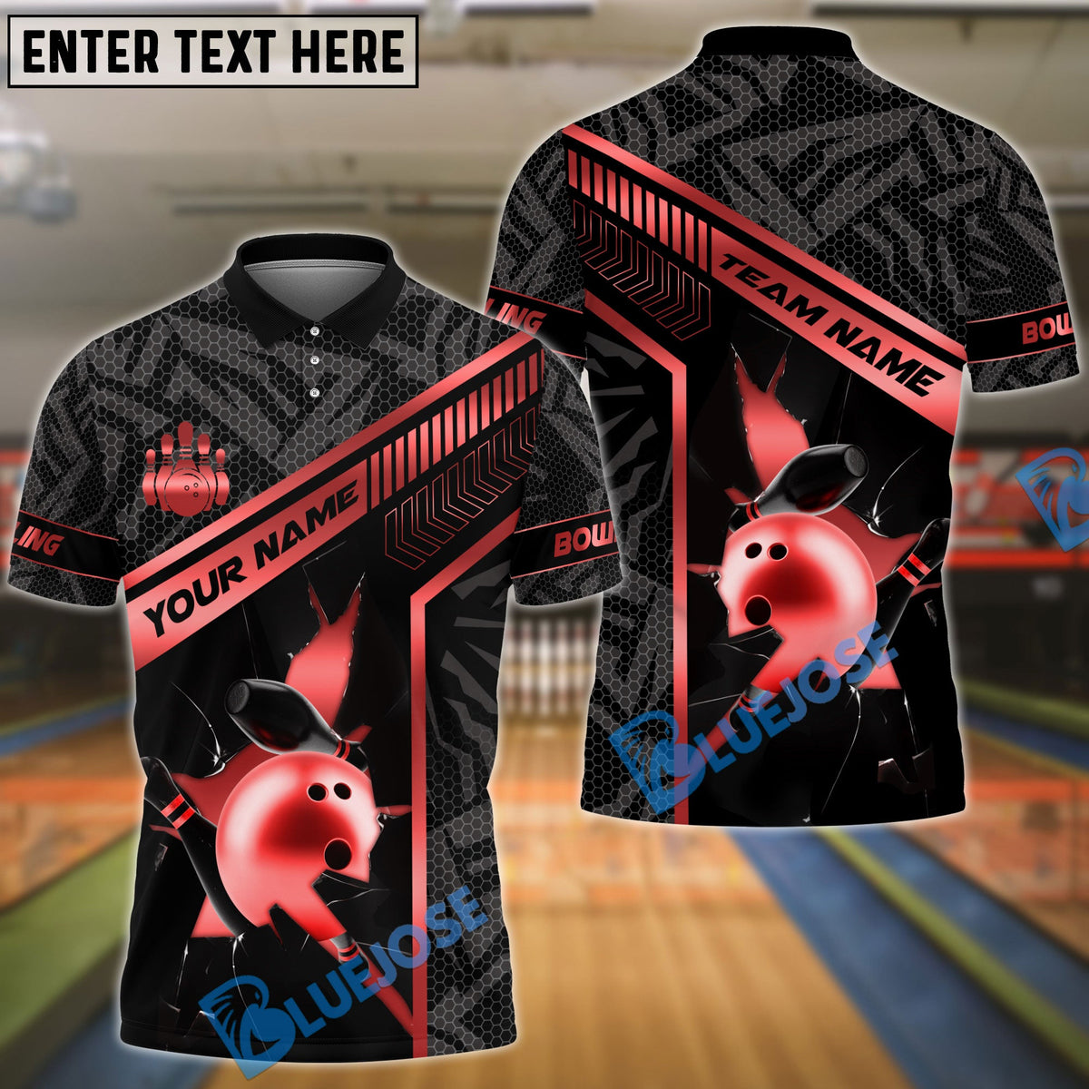 BlueJose Bowling And Pins Gold Strike Line Design Customized Name, Team Name 3D Shirt (4 Colors)