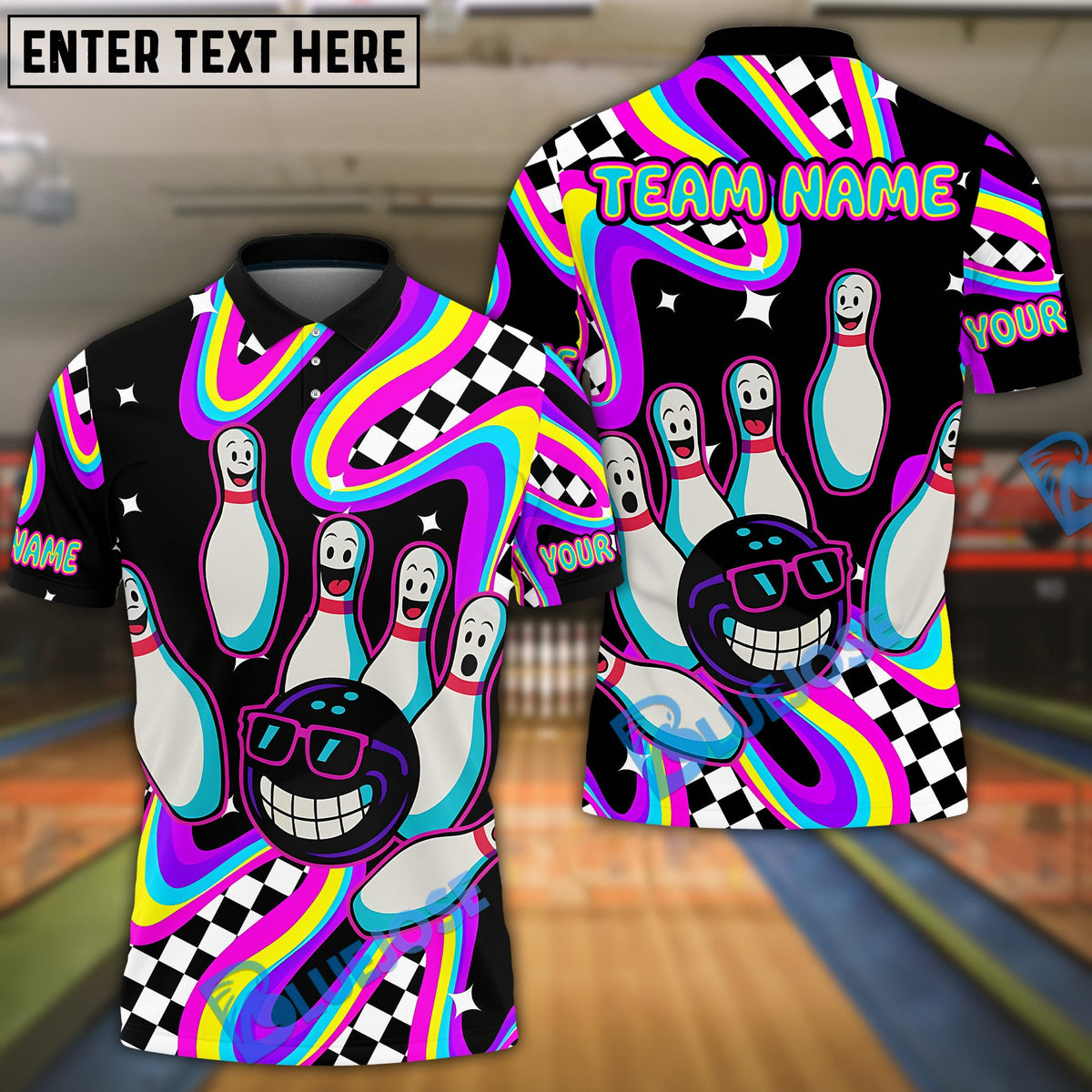 BlueJose Bowling And Pins Cool Shades Customized Name, Team Name 3D Shirt