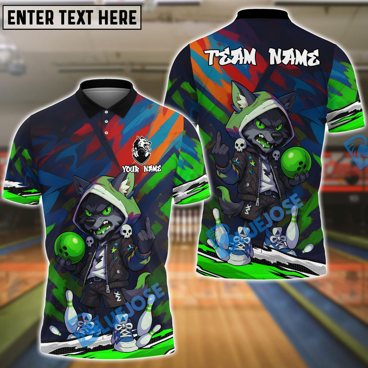 BlueJose Bowling And Pins Street Wolf Graffiti Urban Style Customized Name, Team Name 3D Shirt (4 Colors)