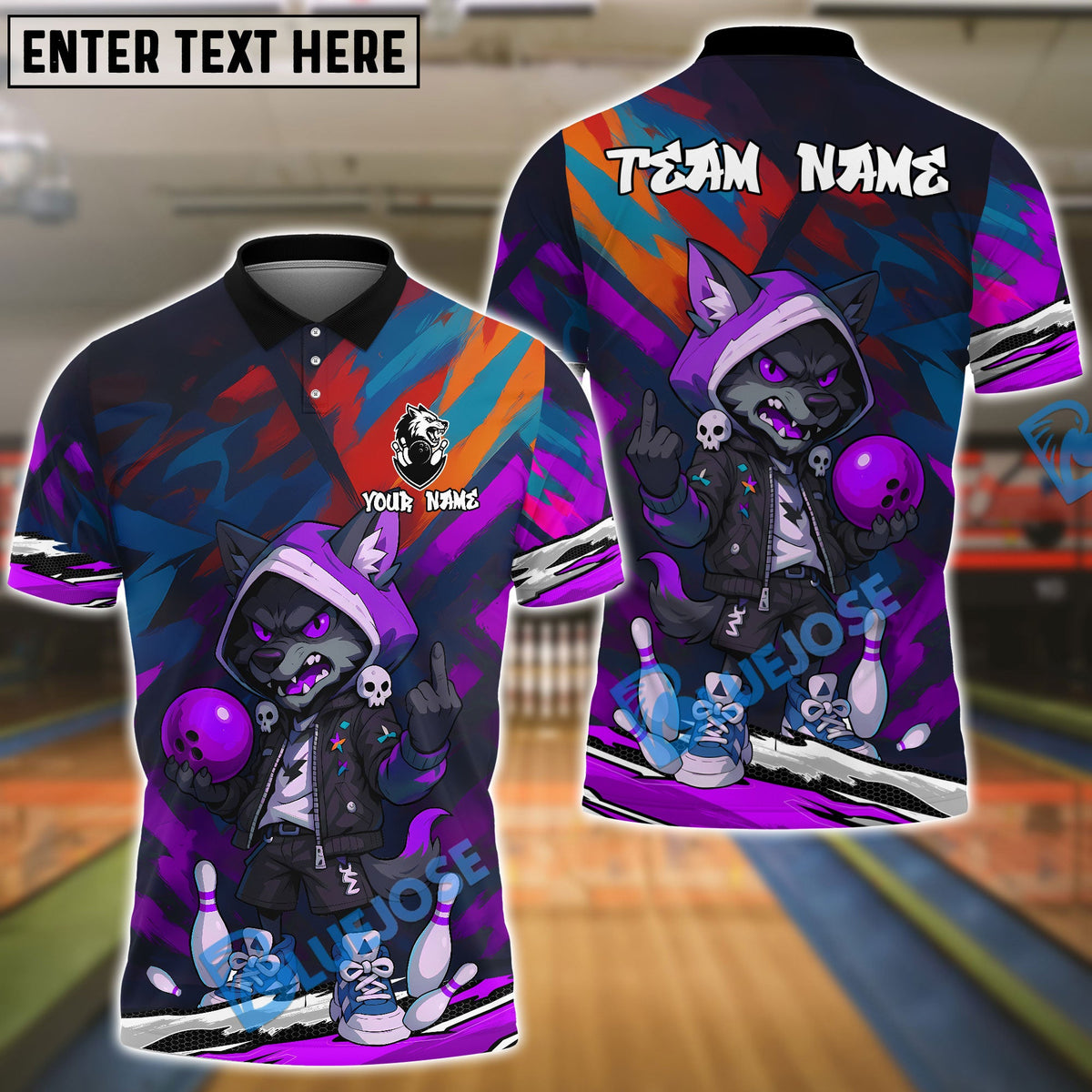 BlueJose Bowling And Pins Street Wolf Graffiti Urban Style Customized Name, Team Name 3D Shirt (4 Colors)