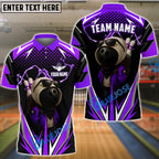 BlueJose Bowling And Pins Lightning Bowling Ball Character Customized Name, Team Name 3D Shirt (4 Colors)