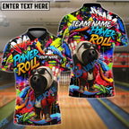 BlueJose Bowling And Pins Graffiti Ball Character Power Roll Customized Name, Team Name 3D Shirt (4 Colors)