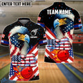 BlueJose Bowling And Pins Eagle Flag Star Customized Name, Team Name 3D Shirt (4 Colors)