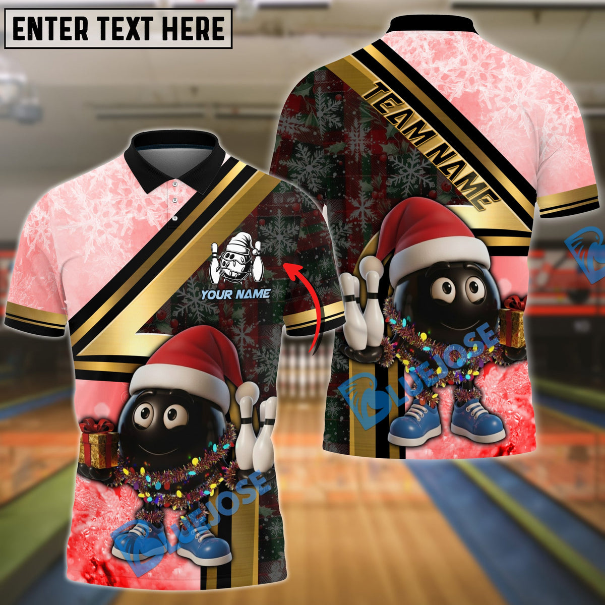 BlueJose Bowling And Pins Happy Ball Caro Snowflake Pattern Customized Name, Team Name 3D Shirt (4 Colors)