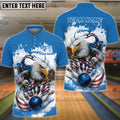 BlueJose Bowling Eagle Flag Patriot Blue Personalized Name, Team Name 3D Shirt
